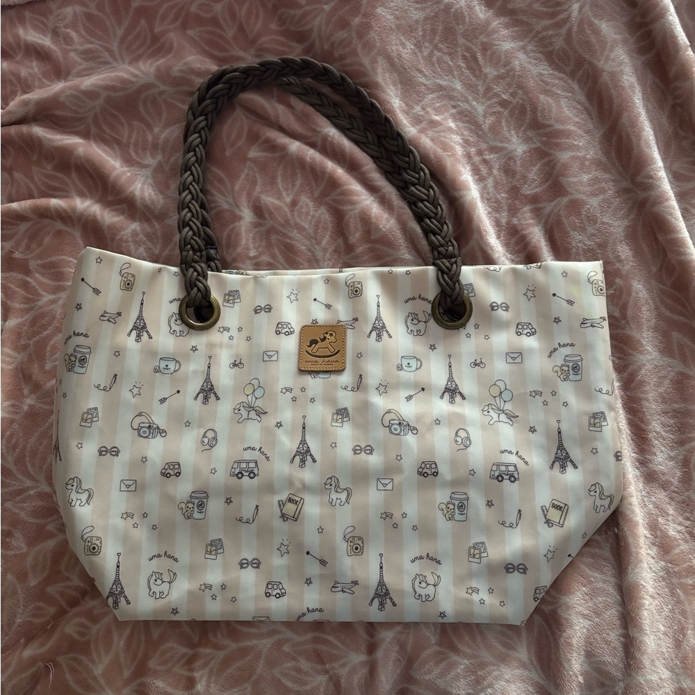 NWOT UMA HANA Chic Patterned Tote Bag with Dark Handles